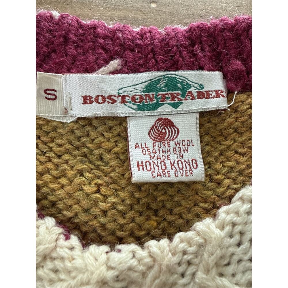Boston Traders 100% Wool Sweater Foliage Leaf Chunky Crew Knit Vintage Unisex S - Picture 3 of 6